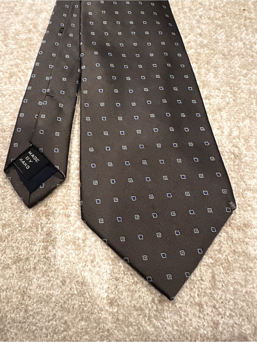 J crew Classic Men's Gray Silk Tie with Subtle Square Pattern